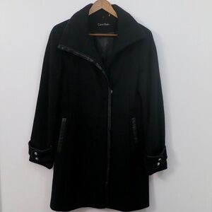 Calvin Klein Women's Black Wool Asymmetrical Full Zip Lined Coat Size 4 (Sm/Med)